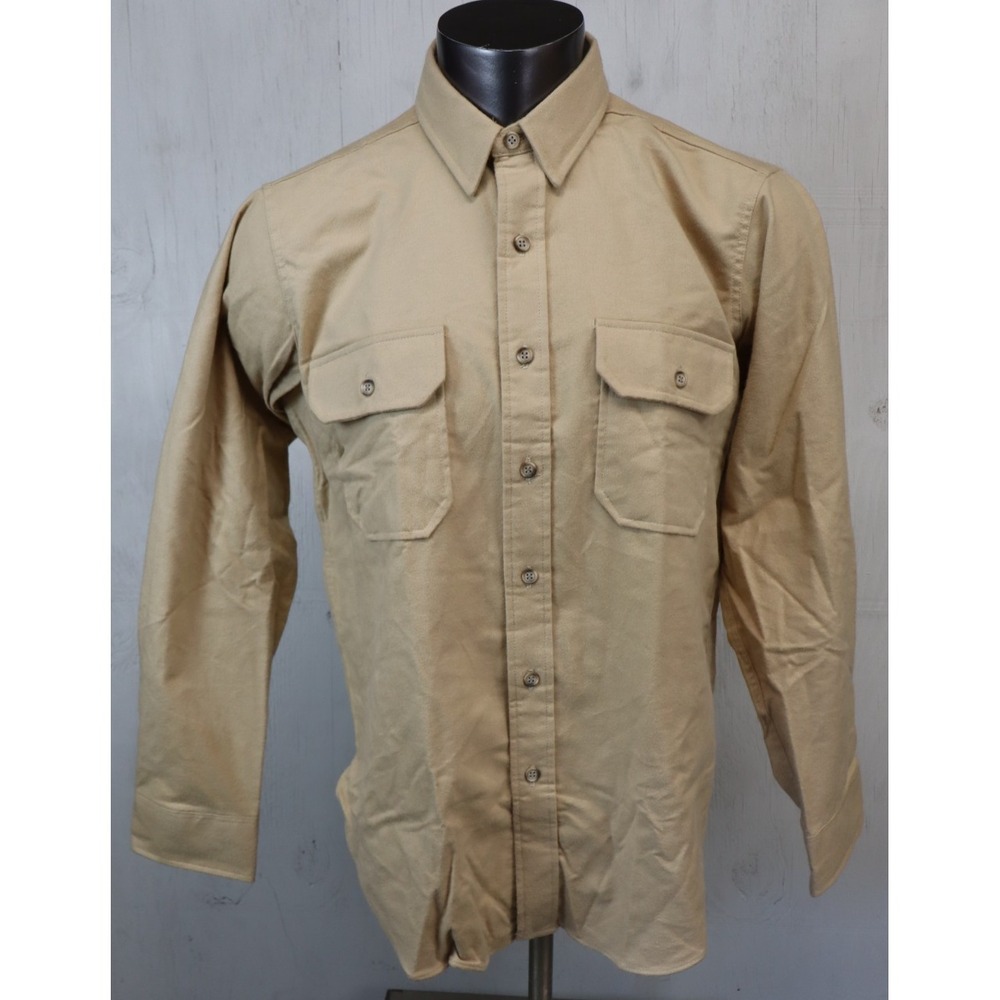Vintage Woolrich Flannel Shirt Mens Size L Chamois Brown Button Front USA Made